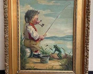 Painting Of A Hedgehog Fishing On Board