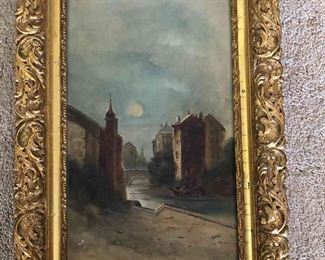 Painting Of Boat In Canal