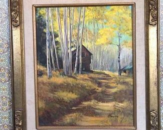 Painting Of Log Cabin