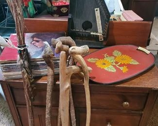 Vintage Harpsichord,  walking sticks and a cute little stand solid wood 