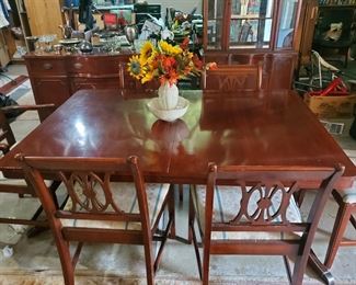 Duncan Phyphe dining table chairs and a Breakfront China Cabinet 