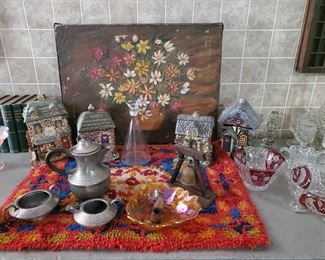 Flashed Cranberry, Silverplate hammered coffee set 