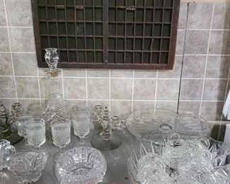 VIntage Clear glass serving pieces and a lovely punch bowl and cups 