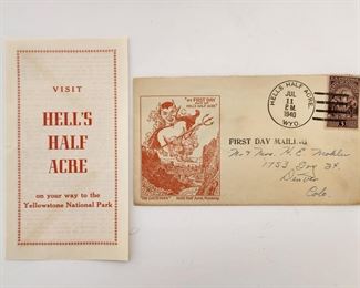 1940 First Day postal cover from Hell's Half Acre post office, Wyoming.