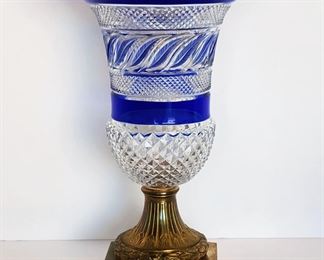 Very fine 19th century Russian cut glass vase with laurel leaf design and ormolu fittings, probably from the Imperial Glass Factory.