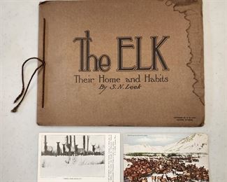 Very rare book entitled "The Elk, Their Home & Habits" by Stephen N. Leek, well known early photographer of and advocate for the elk of Jackson Hole, Wyoming. The book contains an essay by Leek plus twelve pages of tipped in photographs of the elk of Jackson Hole, Wyoming