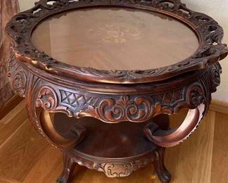 Antique Hand Carved Table with Glass