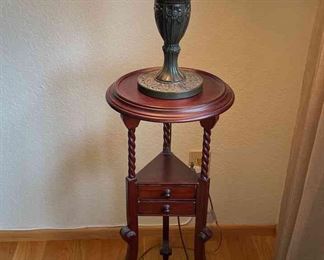 Gorgeous Antique Plant Stand * Pretty Lamp With what looks to be an Antique Glass Shade