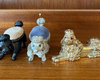 Florenza Poodle Pin Cushions X2 And Golden Poodle Pin Box