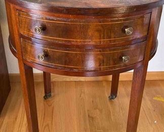 Antique Columbia 2-Drawer Mohaganey Table * Metal Wheels