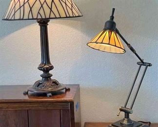 2 Stained Glass and Metal Table Lamps, Very Nice
