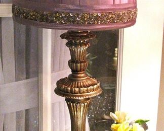 Pair of Vintage Gold Lamps with Sequin Accents on Shades