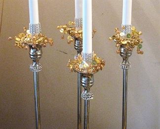 Candle Stick Set incrusted with Stones 