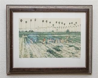 Signed print ~ Charles Beckendorf (Texas artist) 64/500 "Field Workers" (15"h x  20"w): $140.00