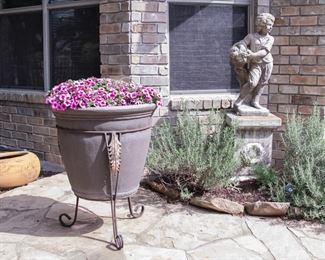 Left to right:  Plant, pot and stand:  $126.00.  Pedestal and statue:  $380.00