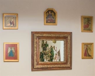 Angel Prints:  $10.00 ea.  Antique mirror in oak frame, ornate detail (28"h x 24"w):  $260.00
