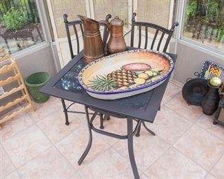 Hand painted Mexican pottery w/metal hanging rack (26"l x 17"w):  $78.00