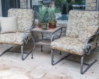 Wrought Iron deep seated patio chairs and cushions:  $1,200.00 (pr)