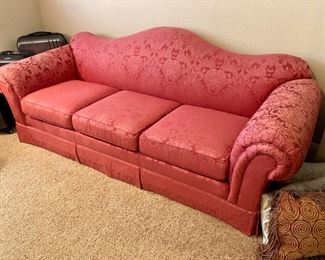 Abracadabra from a cream colored sofa to this "Lush Lineage" Flower Red sofa (2'h x 7'8"w x 3'd):  $1,200.00