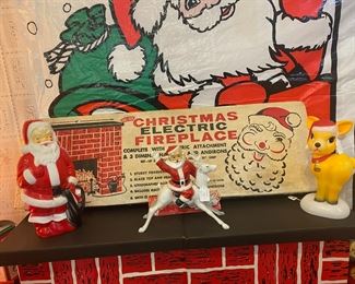Vintage Christmas Collectors, Great Christmas pieces, Blow molds, ornaments, electric fire places, silver trees & color wheels