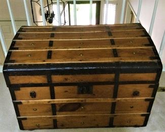 Antique Flat Top Wood Slat Brown Trunk