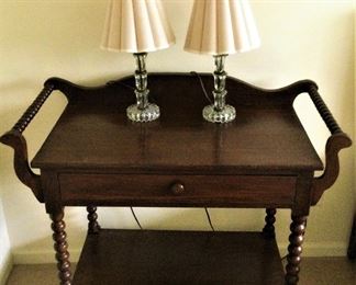 Antique Wash Stand.....Pair Crystal Vintage Table Lamps