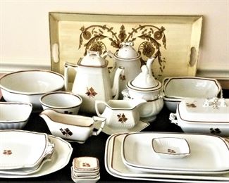 There is a wonderful collection of Tea Leaf Ironstone. The Meakin regular size coffee service in perfect condition.