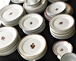 There are Tea Leaf Ironstone plates, platters,butter and Sauce dishes from all the best English potters. Don't miss the pair of miniature lidded coffee pot and sugar bowl in perfect condition.