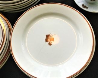 Tea Leaf Ironstone is hand decorated with a copper band and leaves,