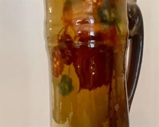 SOLD   Antique Tall  Louweisan Art Pottery Pitcher with Grapes
