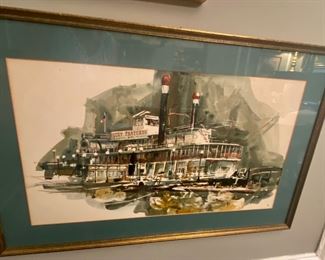 Marilynne  Bradley St Louis Artist Known for Her Watercolors   The Riverboat -Becky Thatcher signed & Framed  $295