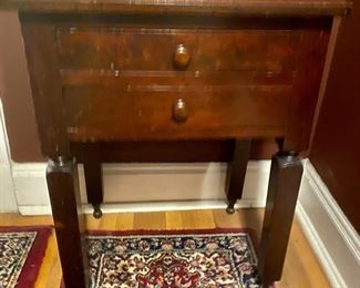 Sold   Antique American Oak 2 Drawer Table 18  1/4 " x 24" wide x 30 3/4" tall    $135