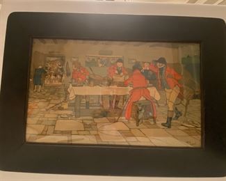 SOLD $ 95 Cecil Alldin English Red Coated Hunters in Tavern original frame 