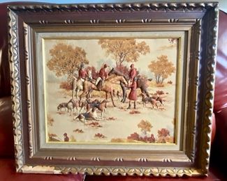 Vintage Quilted English Hunting Scene    22 x 18    $20