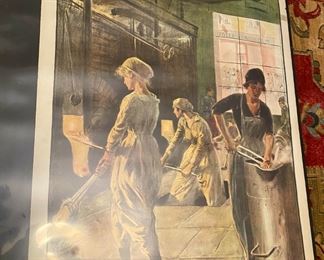 " Four Years In The Fight" Original   $295 Jonas &  Shufer  Color    Lithograph   The Woman Of France  We owe them Hours of Cheer Wking Metal at a Furnace  28 x 42" 