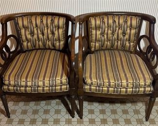 Vintage Pair: Lewittes Cotton Felt Citrus Striped Chairs