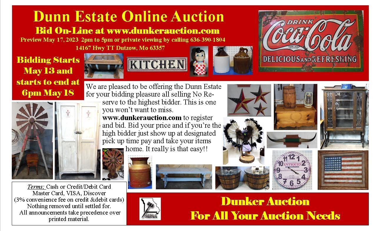 Dunn Estate Online Auction in Marthasville, MO starts on 5/13/2023