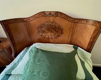 Antique Bedroom Furniture~~~ French Louis XV MAGNIFICENT Marquetry, Parquetry Veneered Commode Chest of Drawers + Twin Headboards + Side Table + Vanity/Desk