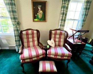 Pair of Armchairs + Foot stool Italian Provincial 