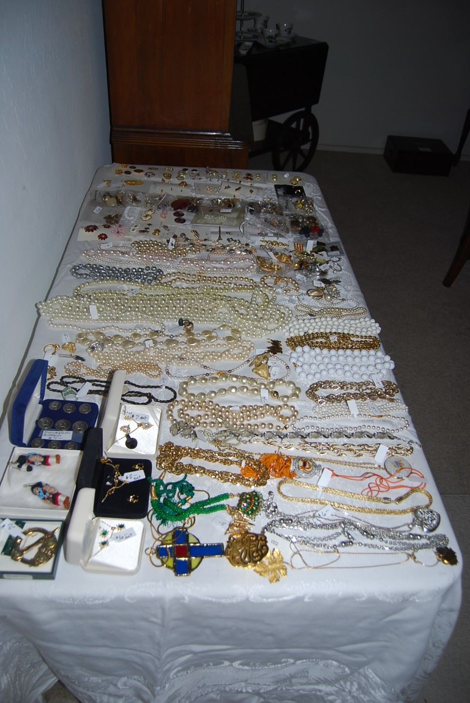 about 1/2 of the costume jewelry is available for Saturday purchase