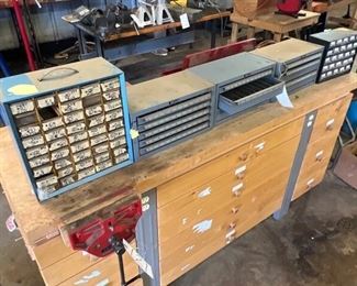 HARDWARE ORGANIZERS W/ LOT OF DRILL BITS