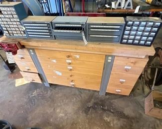 WOOD SHOP CABINET TABLE W/ VISE