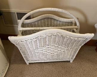 White wicker magazine holder