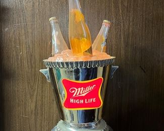 Miller High Life lighted plastic ice bucket with 3 bottles