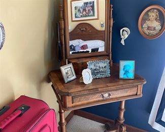 Burled walnut small dressing mirror 