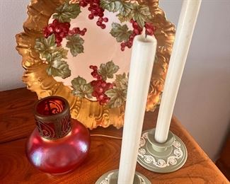 green wedgewood candle holders 