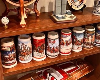 danbury mint wood boat and budweiser mugs ( the small globe on top is not available) 