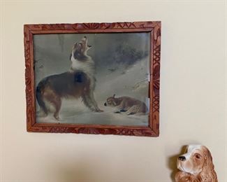 vintage litho and dog wall pocket 