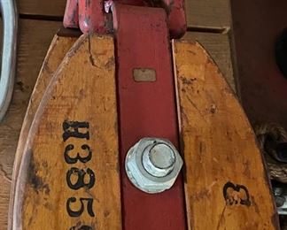 Large Wooden and Metal Pulley