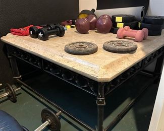 Marble top iron coffee table, multiple weight sets